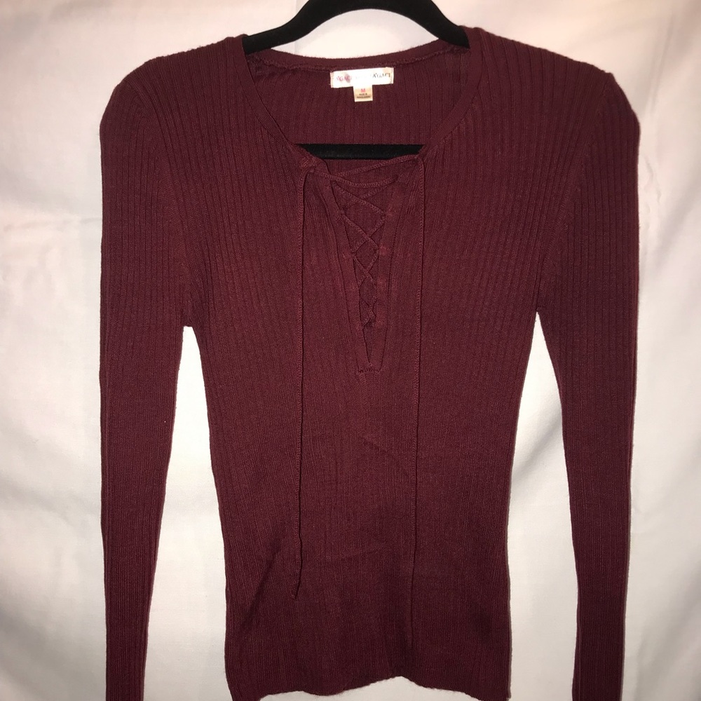 A’Gaci Maroon Lace Up Sweater